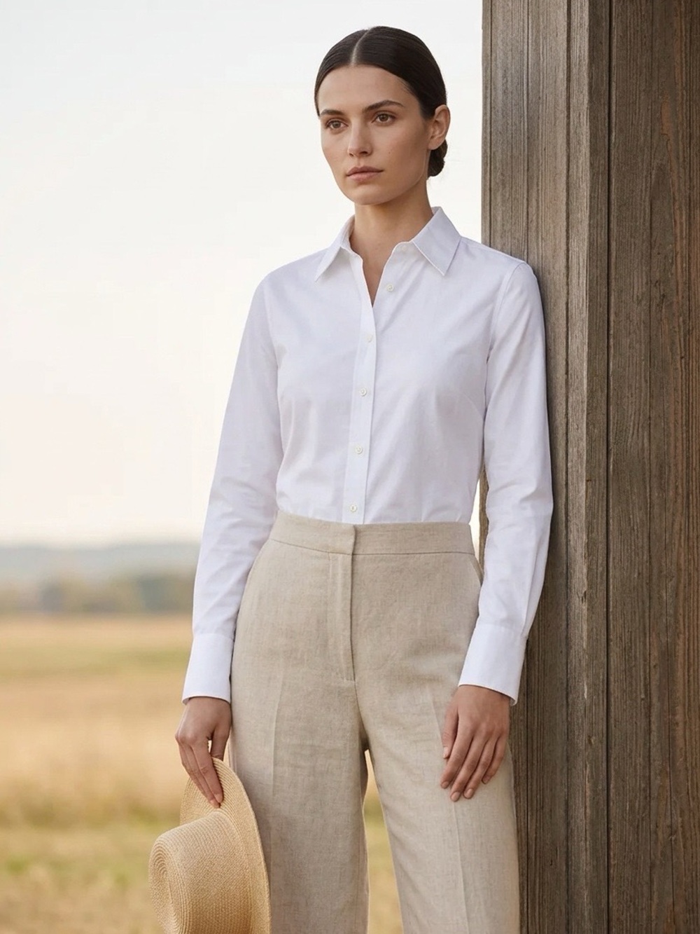 Classic White Concealed Placket Cufflink BlouseTailored Point Collar Wm size M